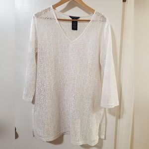 Mario Serrani Sheer Swim Cover-Up Tunic White L/XL